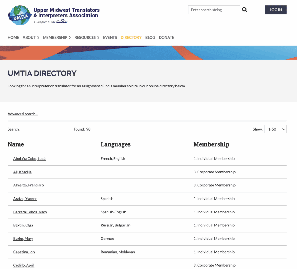 Upper Midwest Translators and Interpreters Association (UMTIA) Membership Directory