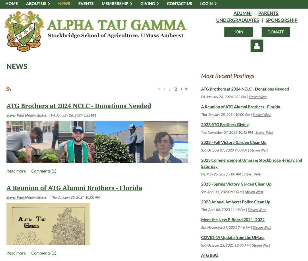 Alpha Tau Gamma Fraternity Newsfeed Example