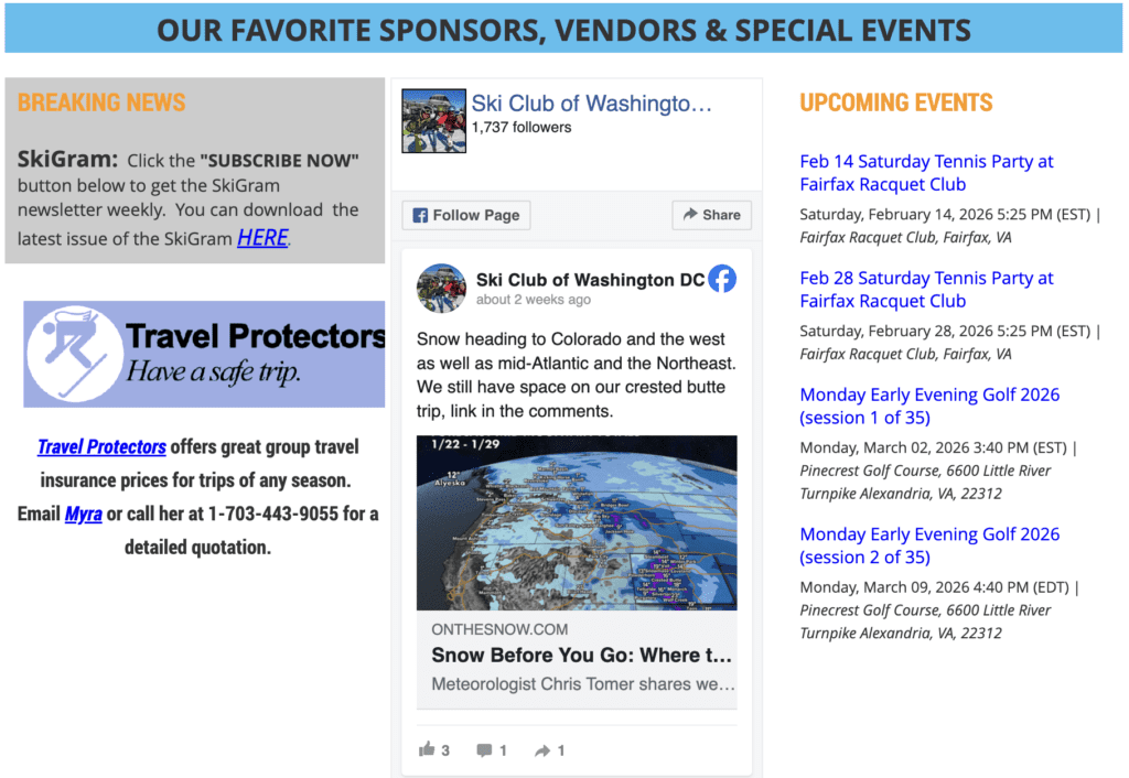 The Ski and Sports Club of Washington, DC Social Media